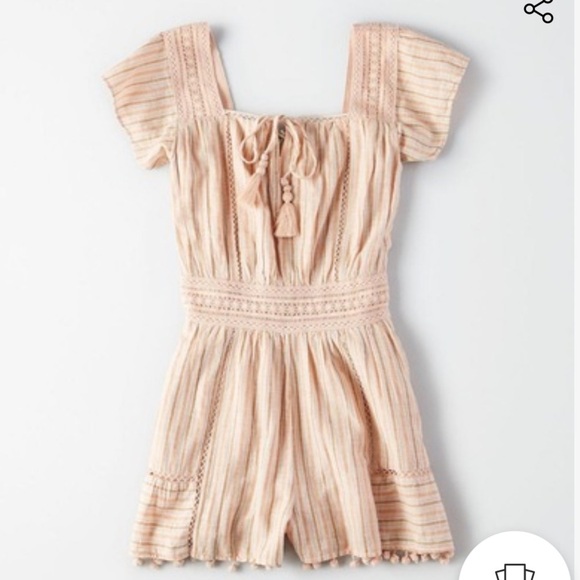 American Eagle Striped Cotton Linen Blend Romper – Size Medium Tall - Picture 2 of 10